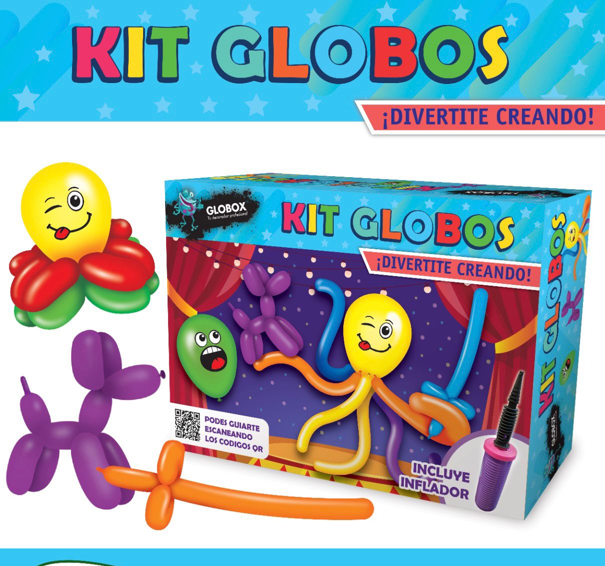 KIT DE GLOBOS (4 BOLSAS DE GLOBOS + INFLADOR MANUAL) X 1